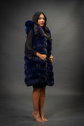 Women's Mia Fox Fur Vest With Hood [Navy]