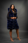 Women's Mia Fox Fur Vest With Hood [Navy]