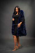 Women's Mia Fox Fur Vest With Hood [Navy]