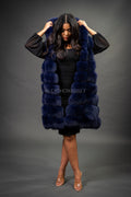 Women's Mia Fox Fur Vest With Hood [Navy]