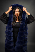 Women's Mia Fox Fur Vest With Hood [Navy]