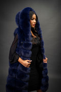 Women's Mia Fox Fur Vest With Hood [Navy]