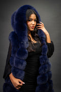 Women's Mia Fox Fur Vest With Hood [Navy]