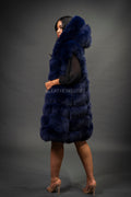 Women's Mia Fox Fur Vest With Hood [Navy]