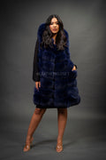 Women's Mia Fox Fur Vest With Hood [Navy]