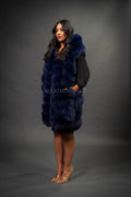 Women's Mia Fox Fur Vest With Hood [Navy]