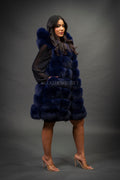 Women's Mia Fox Fur Vest With Hood [Navy]