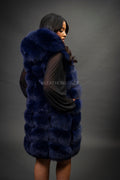 Women's Mia Fox Fur Vest With Hood [Navy]