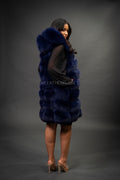 Women's Mia Fox Fur Vest With Hood [Navy]