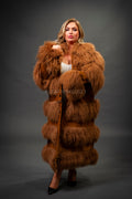 Women's Suede And Mongolian Lamb Fur Convertible Coat [Ginger]