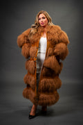 Women's Suede And Mongolian Lamb Fur Convertible Coat [Ginger]