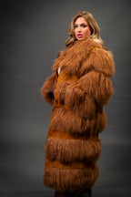Women's Suede And Mongolian Lamb Fur Convertible Coat [Ginger]