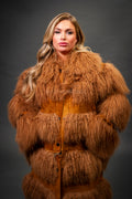 Women's Suede And Mongolian Lamb Fur Convertible Coat [Ginger]