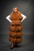 Women's Suede And Mongolian Lamb Fur Convertible Coat [Ginger]