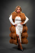 Women's Suede And Mongolian Lamb Fur Convertible Coat [Ginger]