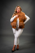 Women's Suede And Mongolian Lamb Fur Convertible Coat [Ginger]