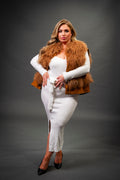 Women's Suede And Mongolian Lamb Fur Convertible Coat [Ginger]