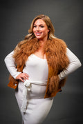 Women's Suede And Mongolian Lamb Fur Convertible Coat [Ginger]