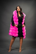 Women's Mia Fox Fur Vest With Hood [Pink]