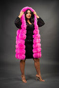 Women's Mia Fox Fur Vest With Hood [Pink]