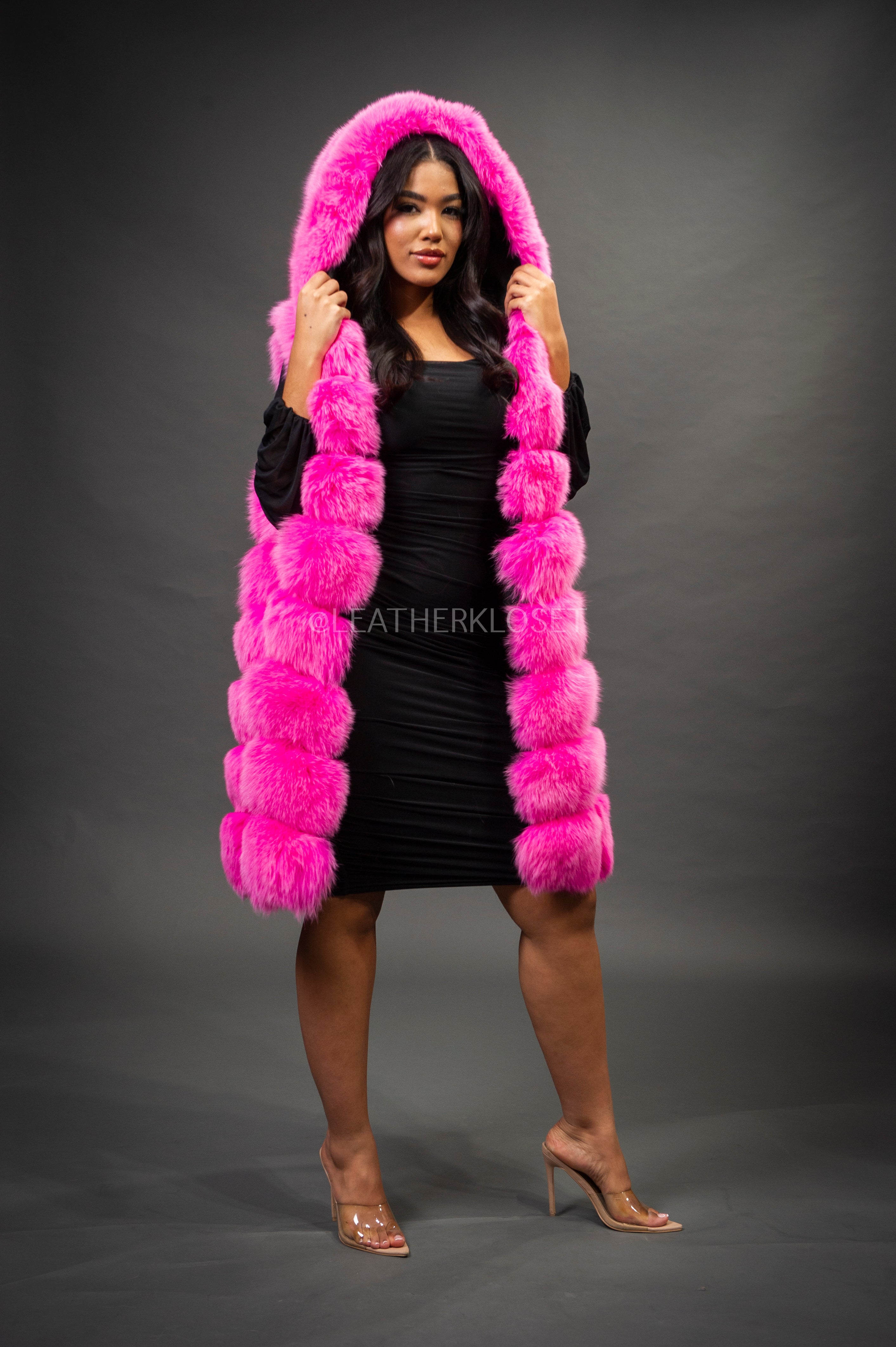 Women's Mia Fox Fur Vest With Hood [Pink] – LeatherKloset