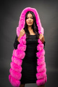 Women's Mia Fox Fur Vest With Hood [Pink]