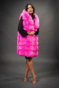 Women's Mia Fox Fur Vest With Hood [Pink]