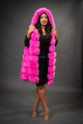 Women's Mia Fox Fur Vest With Hood [Pink]