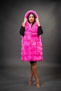 Women's Mia Fox Fur Vest With Hood [Pink]