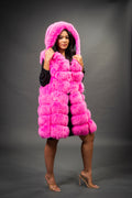 Women's Mia Fox Fur Vest With Hood [Pink]