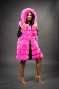 Women's Mia Fox Fur Vest With Hood [Pink]