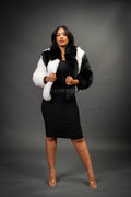 Women's Panda Fox Fur Bomber [Black/White]