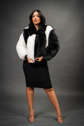 Women's Panda Fox Fur Bomber [Black/White]