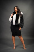 Women's Panda Fox Fur Bomber [Black/White]