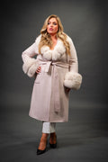 Women's Cashmere Trench Coat With Fox Trimming [Cream]