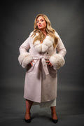 Women's Cashmere Trench Coat With Fox Trimming [Cream]