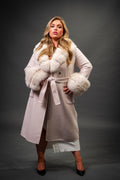 Women's Cashmere Trench Coat With Fox Trimming [Cream]