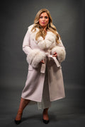 Women's Cashmere Trench Coat With Fox Trimming [Cream]