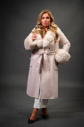 Women's Cashmere Trench Coat With Fox Trimming [Cream]