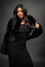 Women's Lauren Short Fox Bomber Jacket [Black]