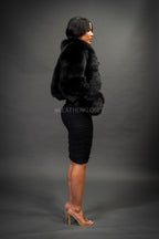 Women's Lauren Short Fox Bomber Jacket [Black]