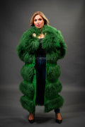 Women's Suede And Mongolian Lamb Fur Convertible Coat [Green]