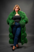 Women's Suede And Mongolian Lamb Fur Convertible Coat [Green]