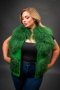 Women's Suede And Mongolian Lamb Fur Convertible Coat [Green]