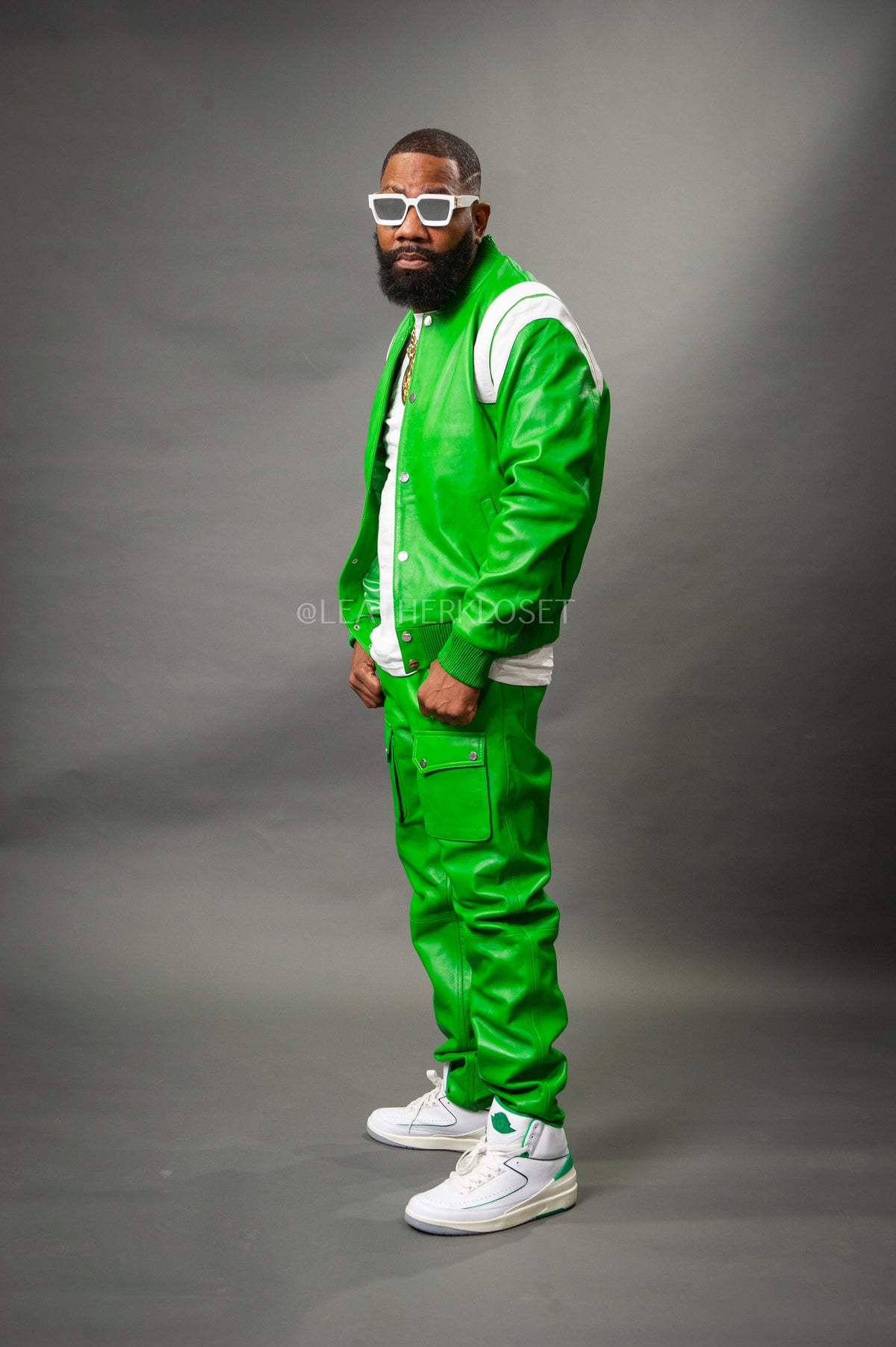 Men's Liam Varsity Jacket & Leather Cargo Pants [Green]