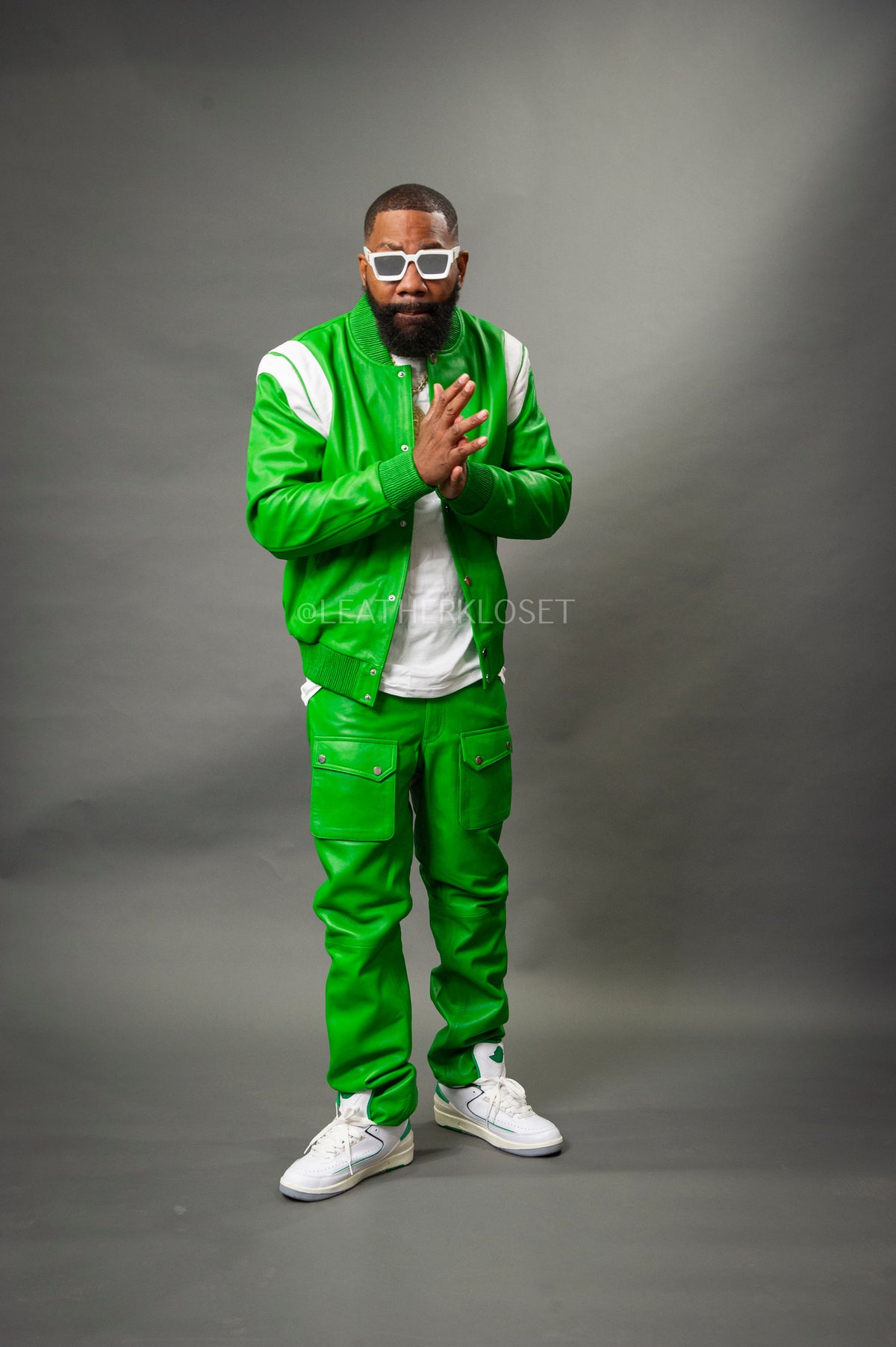 Men's Liam Varsity Jacket & Leather Cargo Pants [Green]