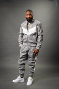Men's V-Baseball Leather Track Suit Sweatsuit [Grey/White]