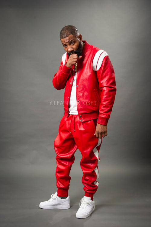 Men's Liam Leather Track Suit [Red/White]
