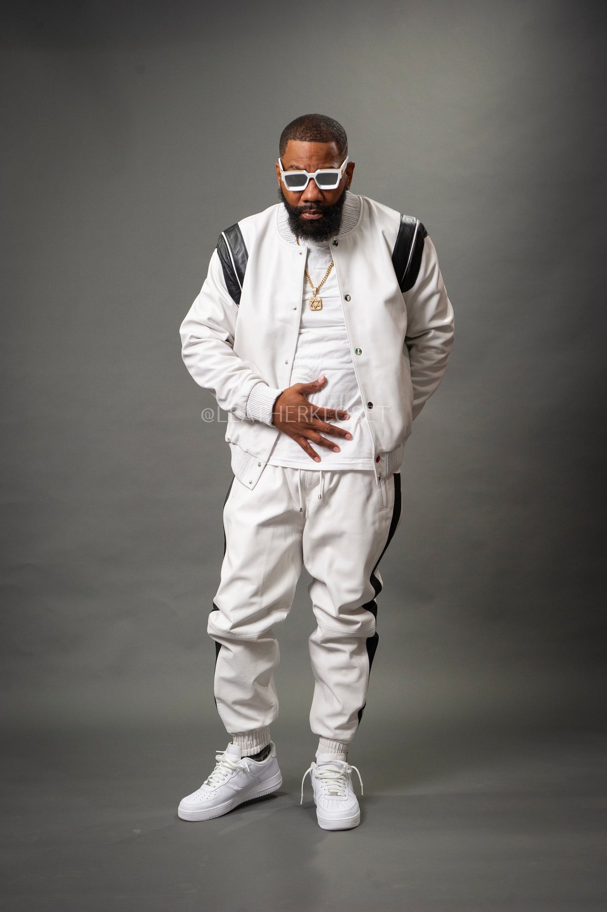 Men's Liam Leather Track Suit [White/Black]