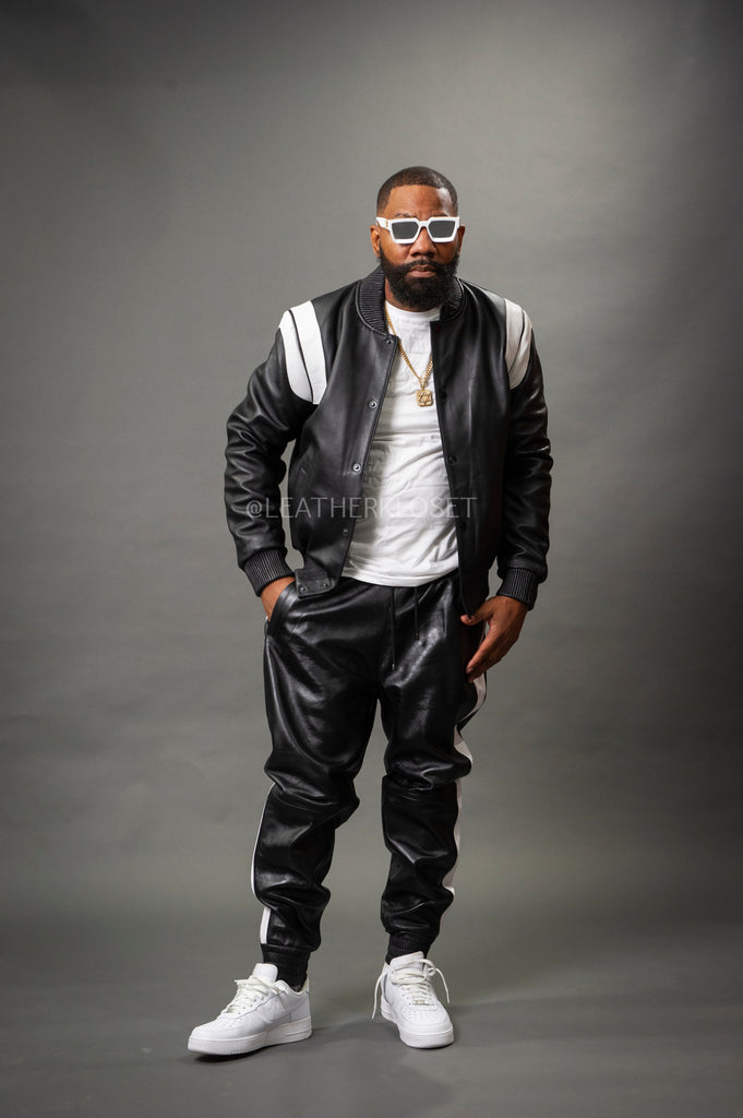 Men's Liam Leather Track Suit [Black/White] – LeatherKloset